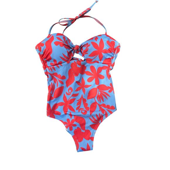 Boden Knot Bandeau One Piece Swimsuit Blue with Red Floral Size UK 10 US 6 - Picture 13 of 13